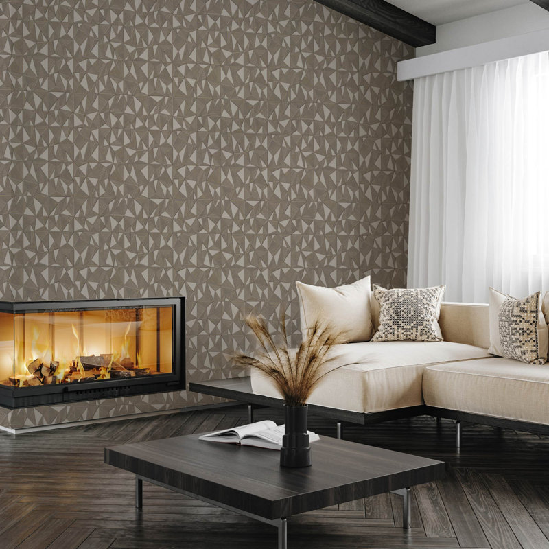 Geometric Triangle Pattern Embossed Wallpaper, Tan