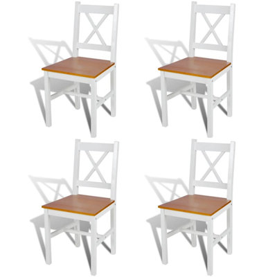 Outdoor Dining Side Chair Set Of 4, Square Brown Pine Wood Seat, White
