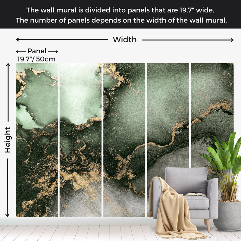 Papier peint Surface avec fond - Inspiration aquarelle or vert, L 137 po x L 100 po