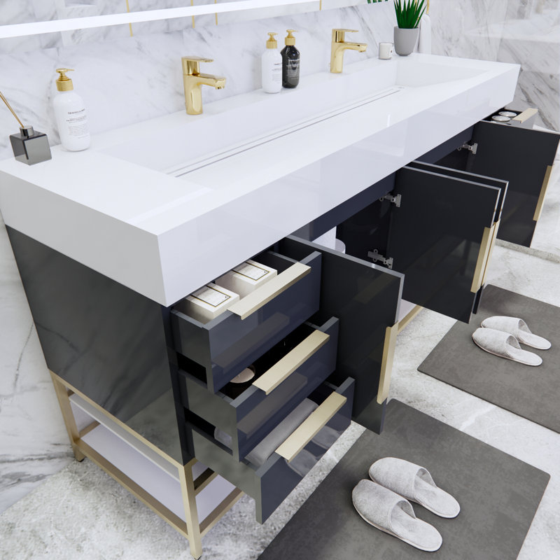 Ensemble de meuble-lavabo double 71 po Ridley, Gris, Blanc