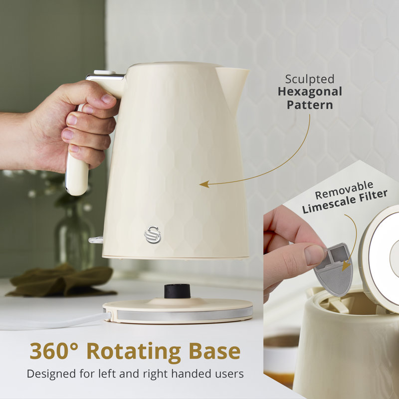 Swan 1.7L Electric Tea Kettle, Cream