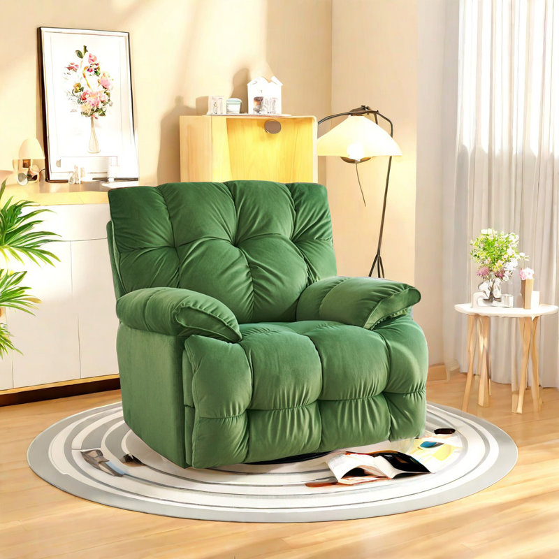 Casual Carbon Steel Frame Recliner With High Elast Swivel Recliner, Olive Polyester Blend