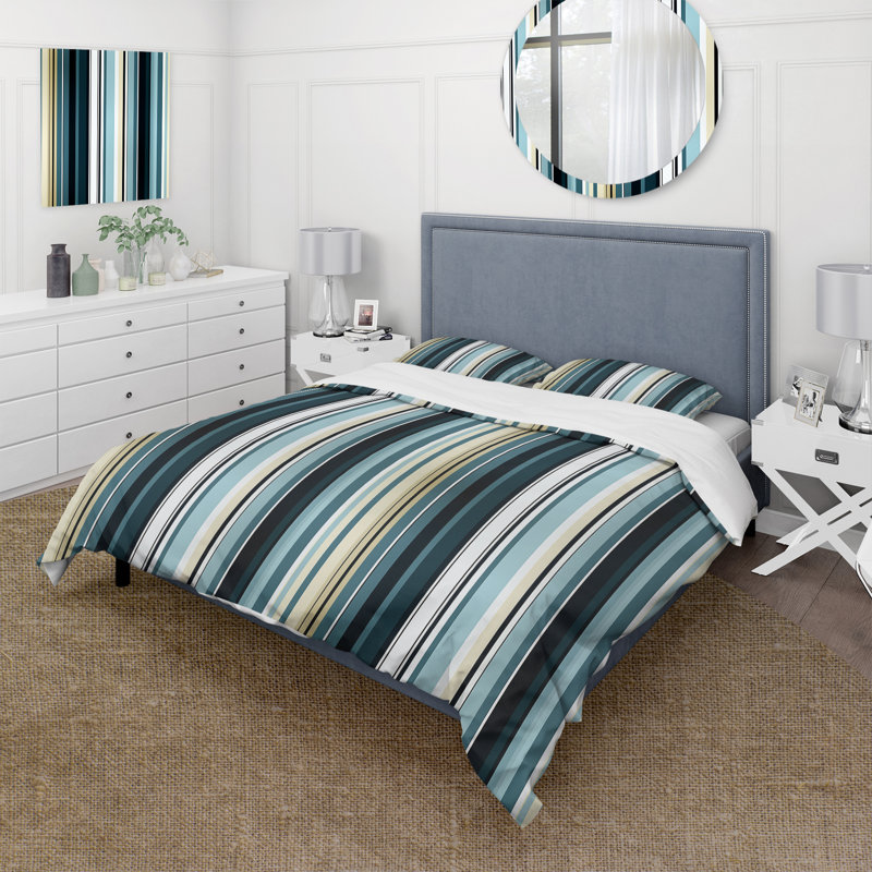 Ensemble de housse de couette à rayures bleues Classic Classic Elegance, Housse de couette simple + 1 taie décorative stan