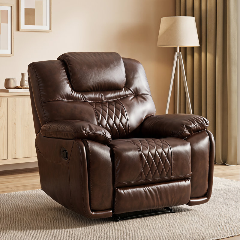 Jepum - Ensemble de salon classique en cuir 3 pièces avec fauteuil inclinable, porte-gobelet et rangement, Espresso