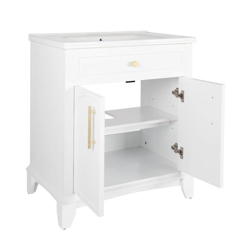 Meuble-lavabo traditionnel Fenlora avec lavabo intégré et fabrication durable, Blanc