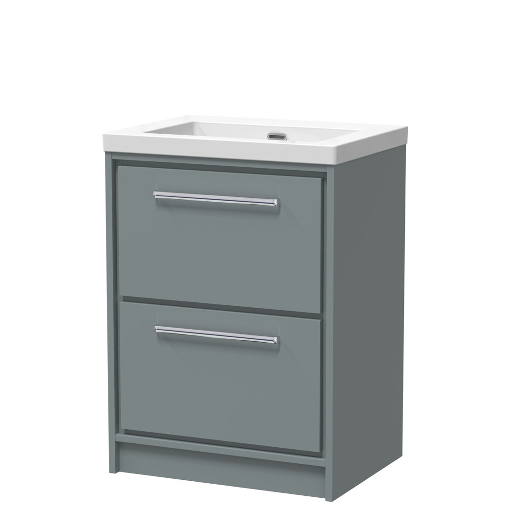 Hudson Reed Lille 600mm Fern Green 2 Drawer Floor Standing Vanity Unit With Fireclay Basin