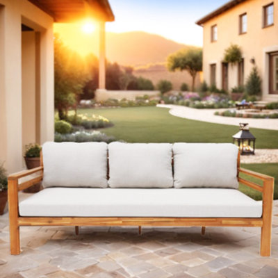Dayo Acacia Wood Patio Outdoor Three-seat Sofa With Cushions by Ophelia & Co.