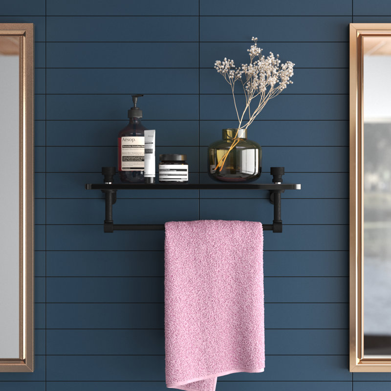 Ballenas Bracket Shelf with Towel Bar, Matte Black, 5' H x 16' W x 5' D