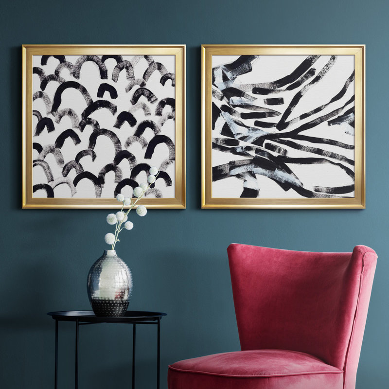 Onyx Code I - ensemble de 2 reproductions d'art encadrées, Toile encadrée dorée, H 17,5 po x l 35 po x P 1,5 po, Pas de tapis