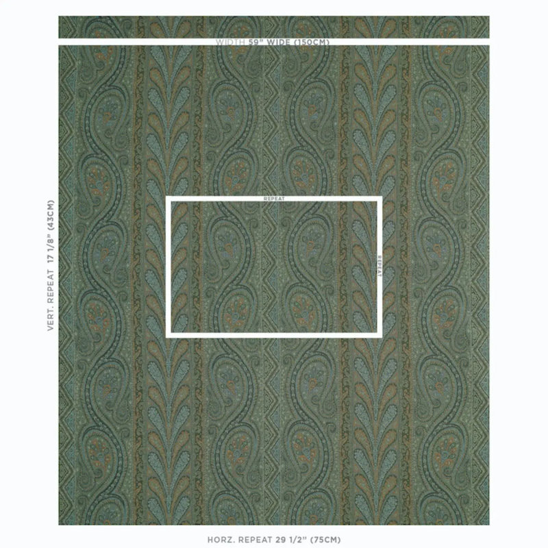 Chatelaine Paisley Fabric, Green
