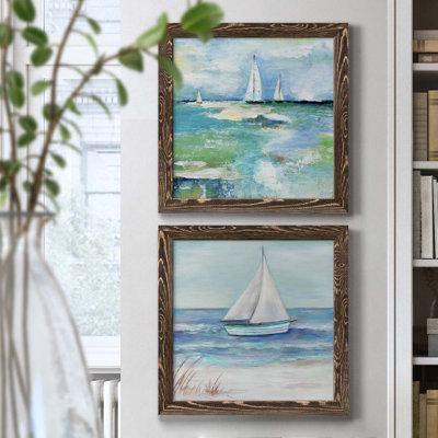 Jour sur le lac - ensemble de 2 peintures sur toile encadrées
