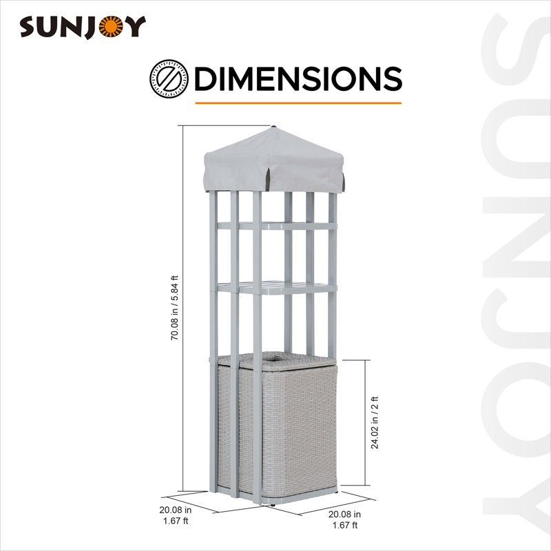 Gray Aluminum Pool Towel Valet Tower with Wicker Storage Basket
