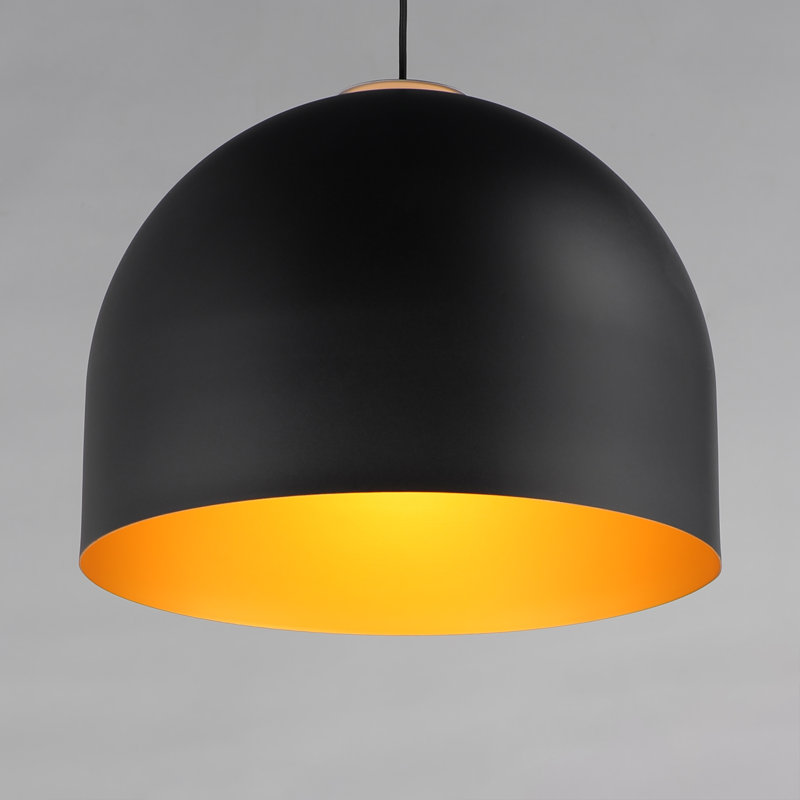 Mabeth 1 - Light Dome Pendant, Matte Black/Gold, 14.75" H x 19.75" W x 19.75" D, Matte Black/Gold