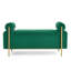 Élégant banc de rangement rembourré en velours avec accoudoirs cylindriques et pieds en fer, vert-1834526873