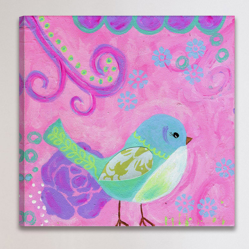 «Blue Green Bird» par Jill Lambert, reproduction sur toile tendue, H 18 po x l 18 po x P 1,5 po