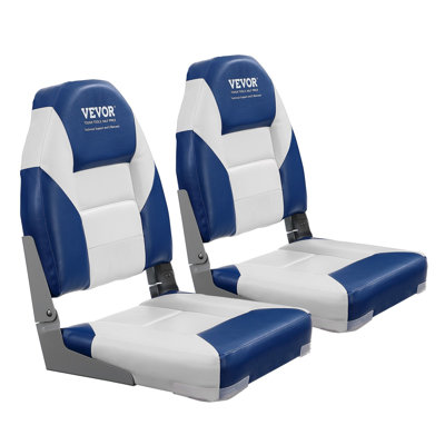 VEVOR 2-Pack Folding Boat Seats - High Back Marine Captain Chairs with Thickened Waterproof PVC Cushion & Rust-Proof Hinge for Fishing, Pontoon & Speedboats