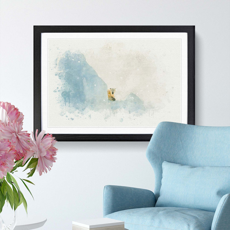 Curious Polar Bear in Abstract - Picture Frame Graphic Art Print, 36cm H x 48cm W x 2cm D, Black Framed