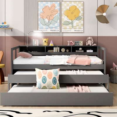 Wood Daybed In Gray - Twin Xl With 2 Trundles, 3 , & Trundles Color, Storage Helpful