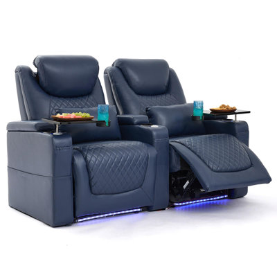 Home Theater Seating Seats, Theater Recliner Chair Sofa Game Movie Theater Chairs With 7 Colors Ambient Lighting, Lumbar Pillow, Side Pocket, Tray Tab by Wrought Studio