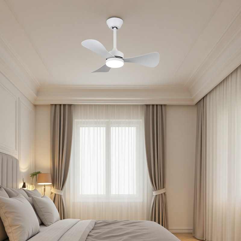 28 In. Matte White Abs Blades Downrod Mount Industrial Ceiling Fan With Integrated Led Light Kit With Remote Included, White