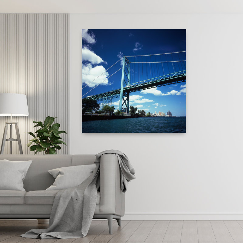 Bridge across a river Ambassador Bridge Detroit River Detroit Wayne County Michigan USA 1 Piece Wrapped Canvas Wall Art