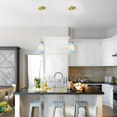 Luminaire suspendu en verre Luminaires suspendus bleus pour îlot de cuisine moderne avec finition dorée