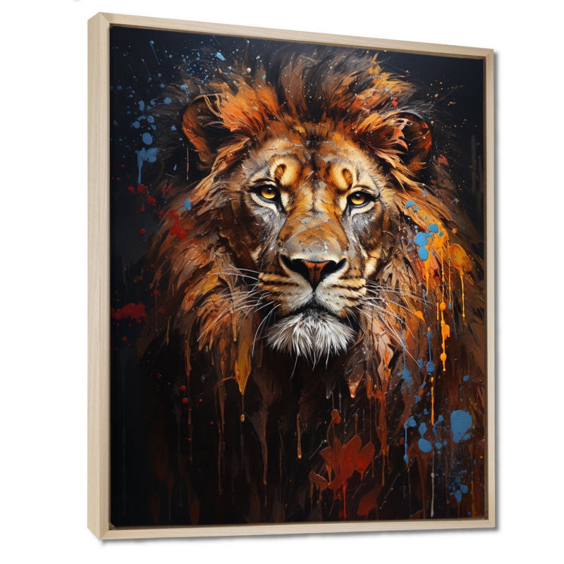 Photographie de lion avec I - reproduction sur toile, H 40 po x l 30 po x P 1,5 po, Cadre flottant en érable