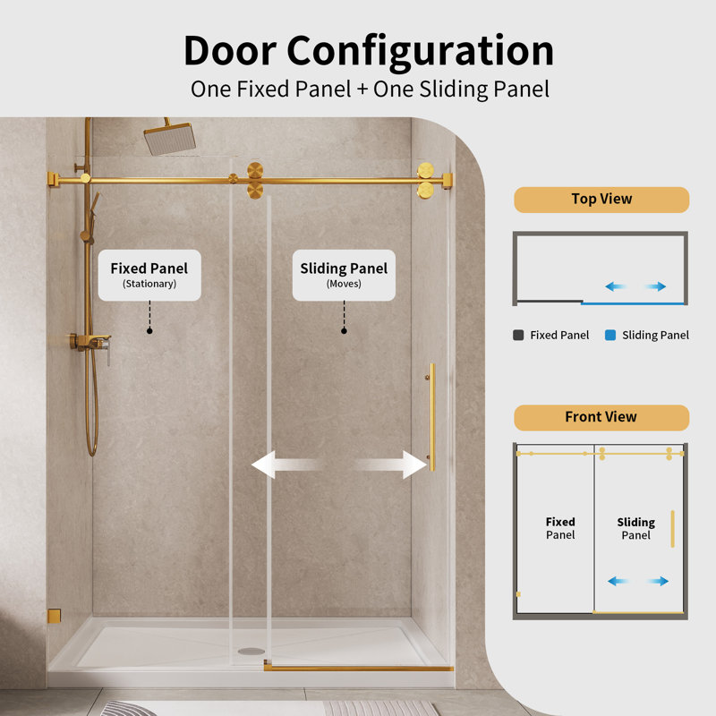 Concord 56" - 60" W X 76" H Single Sliding Frameless Shower Door With 5/16" (8Mm) Tempered Glass, Stainless Steel Accessories