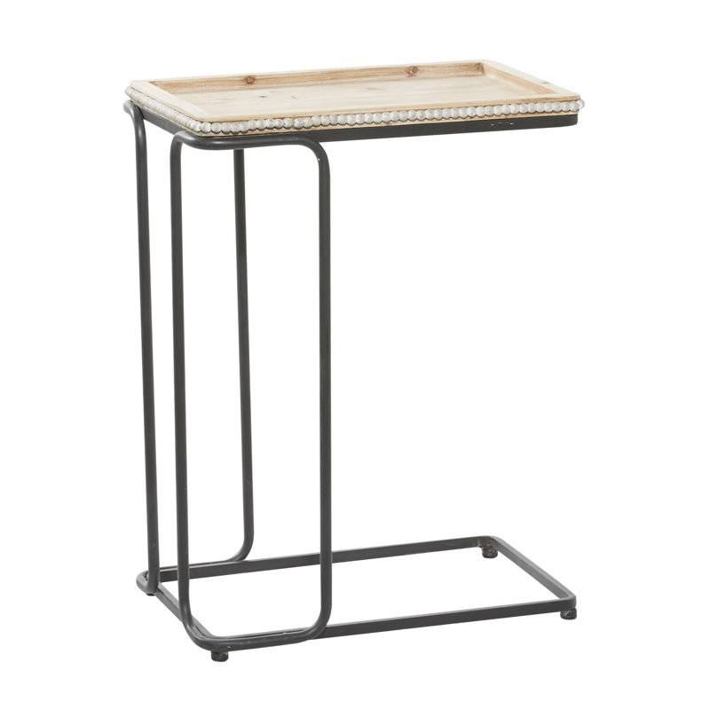 Table d'appoint latérale blanche en bois perlé de style C avec base en métal noir