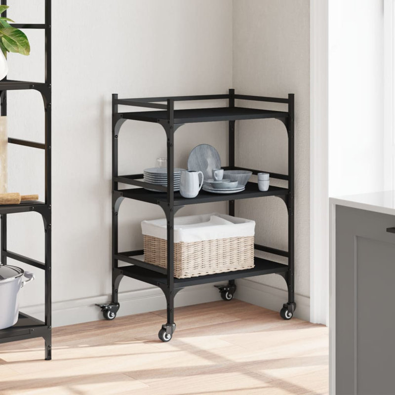 vidaXL Kitchen Trolley 19.7"x13.8"x29.7" Engineered Wood, Black