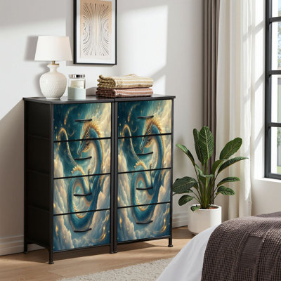 Commode pour commode de chambre à coucher pour Dragon impressionniste au milieu d'un nuage tourbillonnant bleu sarcelle Commodes et commodes en tissu