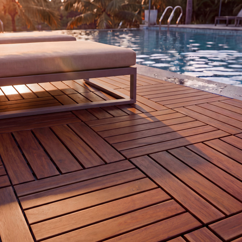 Carreaux de terrasse entrelacés à rayures, bois d'acacia gris clair carré 12 po x 12 po, Bois brun