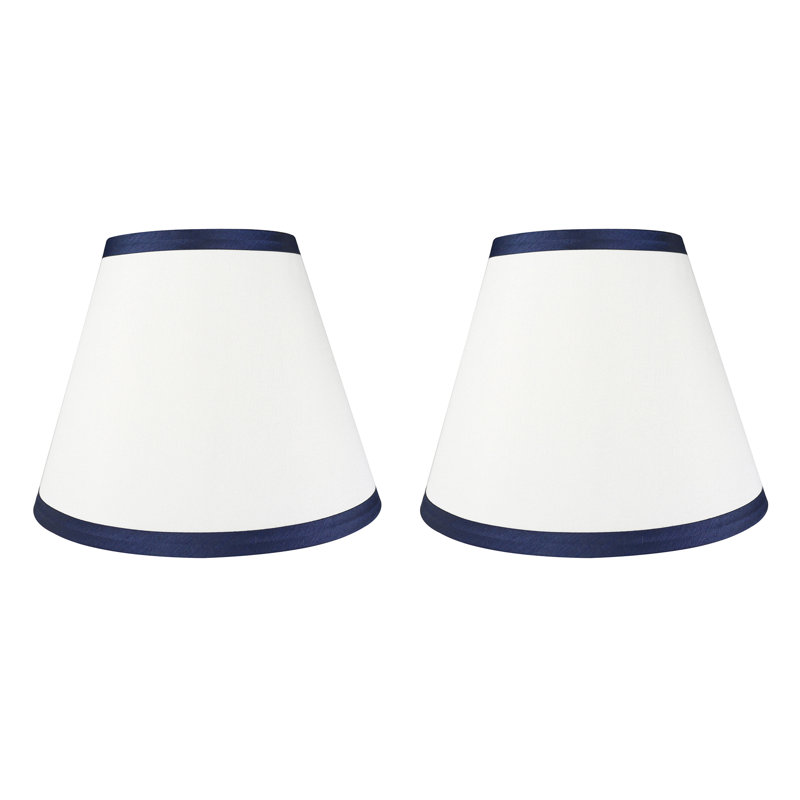Abat-jour empire en soie 7 po H, Blanc cassé avec garniture bleu marine, 7" H x 9" W x 9" D