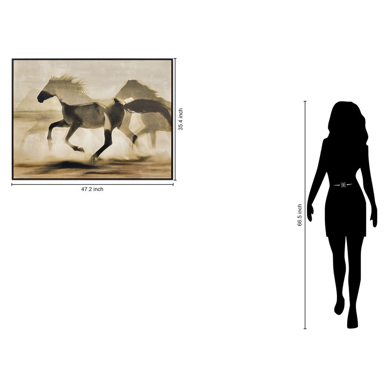 Galloping Shadows Framed Canvas Wall Art - 48" x 36" - Brown Frame
