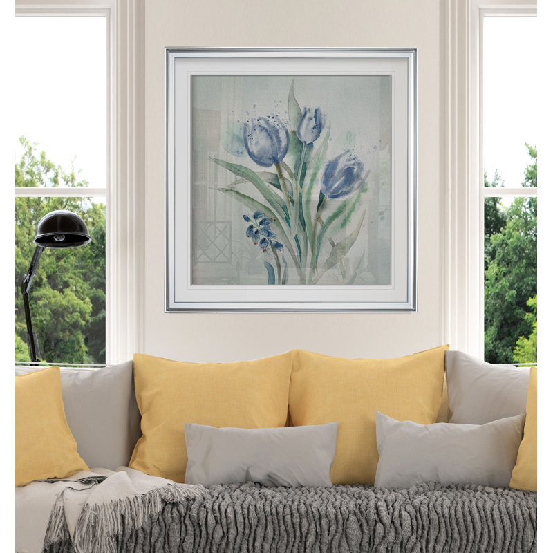 « blue fleur laver ii », reproduction de peinture à l’huile, H 37 po x l 37 po x P 1,5 po, Cadre argenté