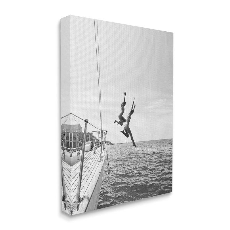 «People Diving from Boat», art mural sur toile par Sissi et Seb, H 40 po x l 30 po