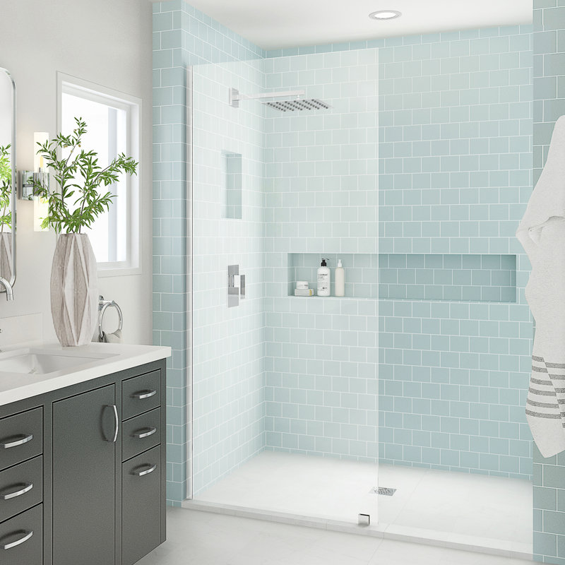 Elyse XL 36 in. W x 80 in. H Fixed Frameless Shower Door with Clear Star Cast Glass, Chrome