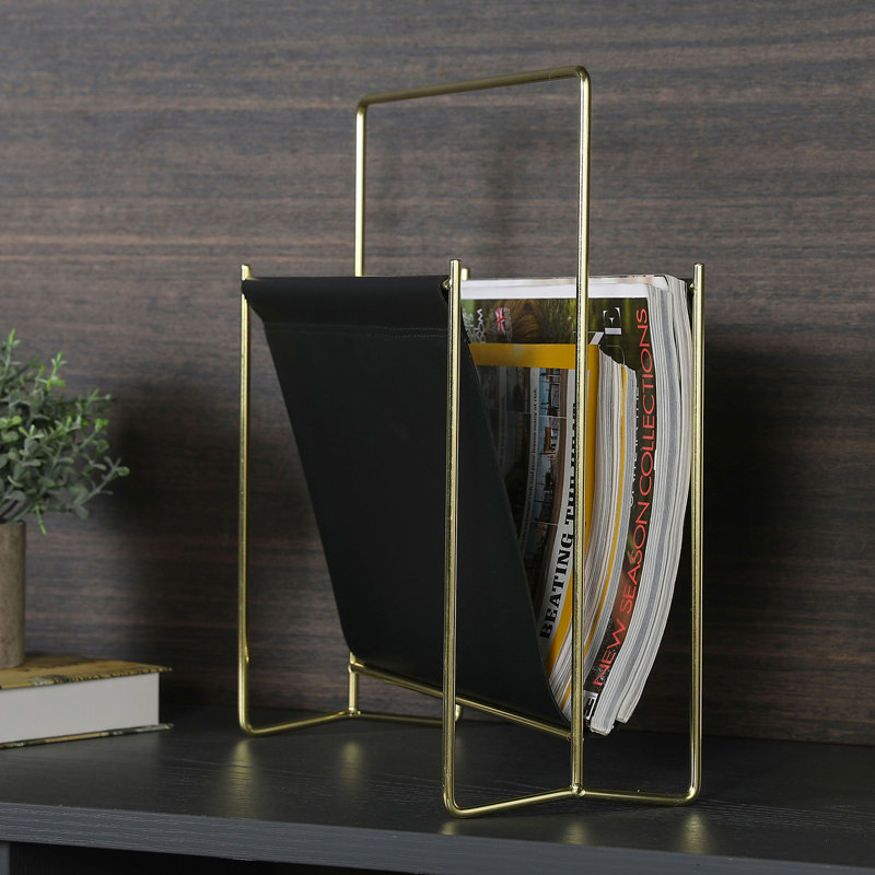 Free Standing Magazine Rack, Black/Brass