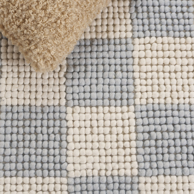 Natura 288 Flatweave Wool/Cotton Checkered Rug in Light Blue/Ivory, Round 6'