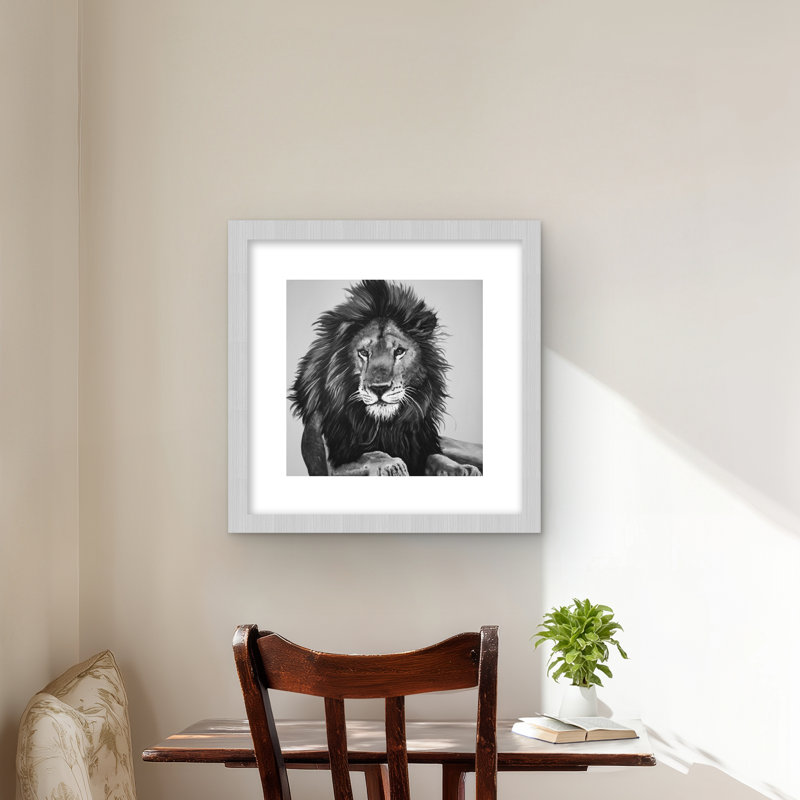 Reproduction matelassée encadrée blanc Lion King Lion | Décoration intérieure, H 16 po x l 16 po