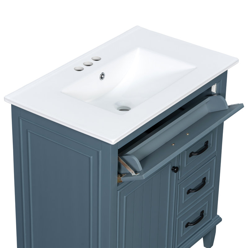 Meuble-lavabo et lavabo moderne 30 pouces, bois massif et bois aggloméré, gris-bleu