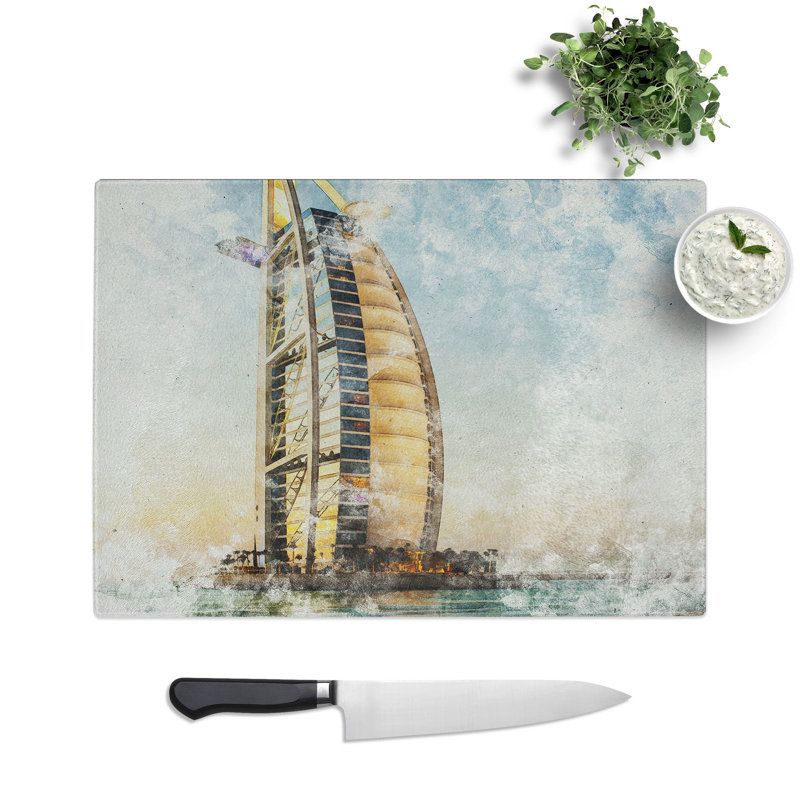 The Burj Al Arab in Dubai Vol.1 Watercolour Chopping Board, 20cm W x 28.5cm L