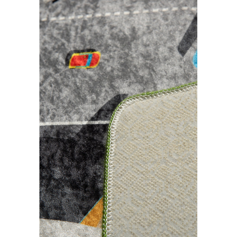 Tapis rectangulaire vert / noir / gris en velours tissé à la machine Johnie, Rectangle 3 pi 3 po x 5 pi 3 po