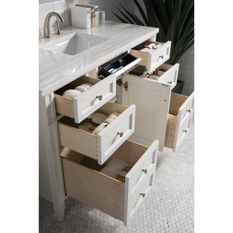 Brittany 48'' W Single Vanity, Bright White, Ethereal Noctis, 8" Widespread
