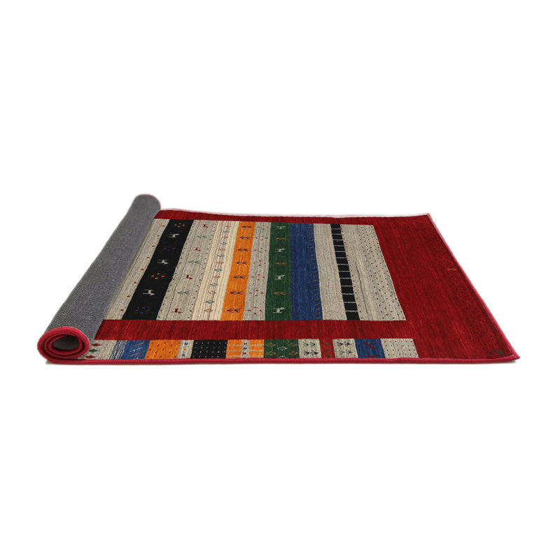 Tapis de zone rouge/orange/vert contemporaine, Carré 6 pi x 6 pi