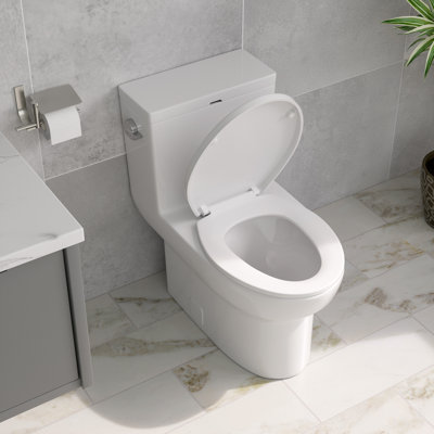 Logmey 1.28 Gallons GPF Elongated Chair Height Floor Mounted One Piece Toilets (Seat Included)