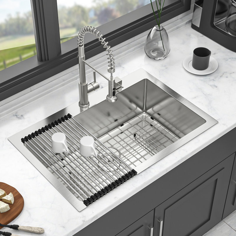 Évier en acier inoxydable T304 de calibre 16 33X22: un seul comptoir pour une cuisine silencieuse et propre. Évier de 33 x 22 pouces: avec prévention de la condensation et contrôle du bruit