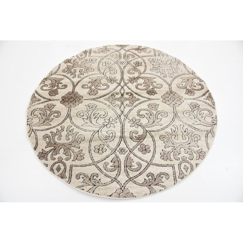 Tapis oriental beige foncé Derby, Rond 5 pi 1 po