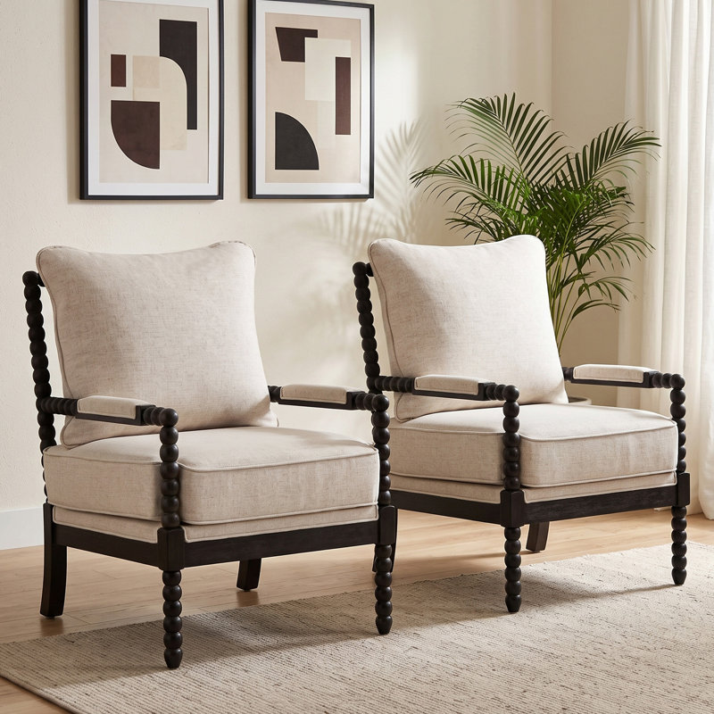 Élégante chaise d'appoint à pieds fuselés de 25,5 po de large avec dossier et siège rembourrés Ocelia, Polyester blanc