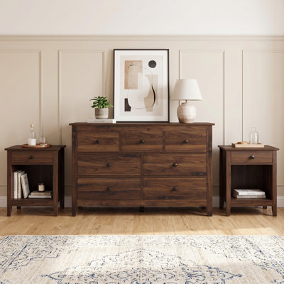 Ensemble de commode 3 tiroirs 7 pièces avec 2 tables de chevet de la collection Farmhouse